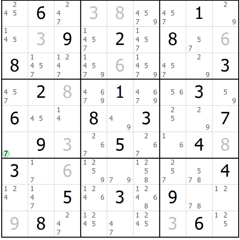 Position des candidats pour la solution de la Gr 62 page 65 du magazine de sudoku Sudoku Suprême n° 039