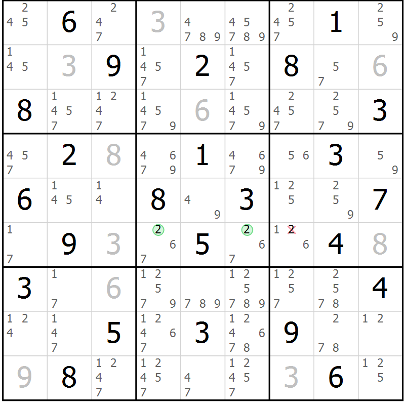 Position des candidats pour la solution de la Gr 62 page 65 du magazine de sudoku Sudoku Suprême n° 039