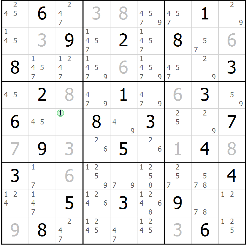 Position des candidats pour la solution de la Gr 62 page 65 du magazine de sudoku Sudoku Suprême n° 039