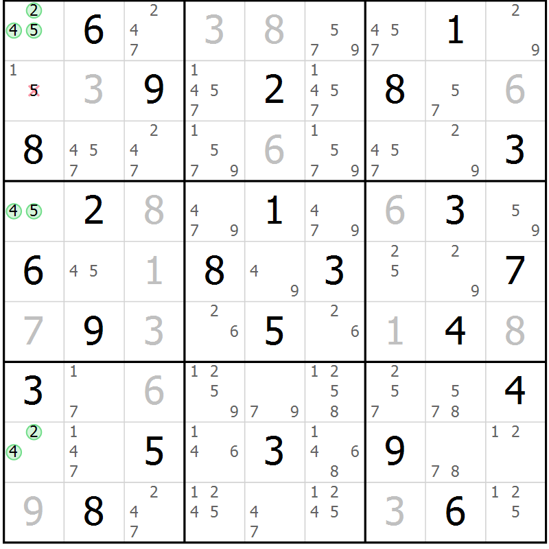 Position des candidats pour la solution de la Gr 62 page 65 du magazine de sudoku Sudoku Suprême n° 039