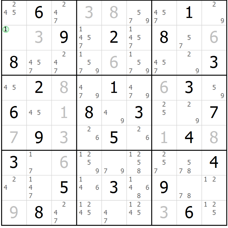 Position des candidats pour la solution de la Gr 62 page 65 du magazine de sudoku Sudoku Suprême n° 039