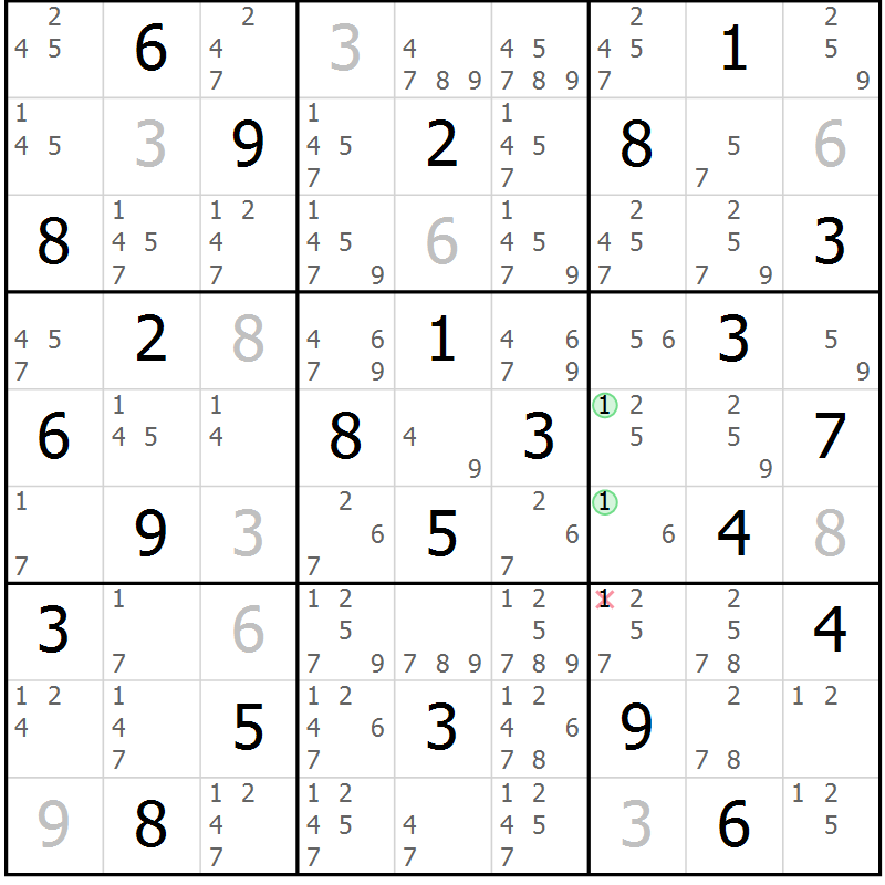 Position des candidats pour la solution de la Gr 62 page 65 du magazine de sudoku Sudoku Suprême n° 039