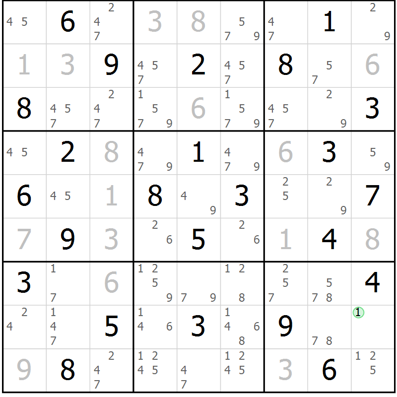Position des candidats pour la solution de la Gr 62 page 65 du magazine de sudoku Sudoku Suprême n° 039