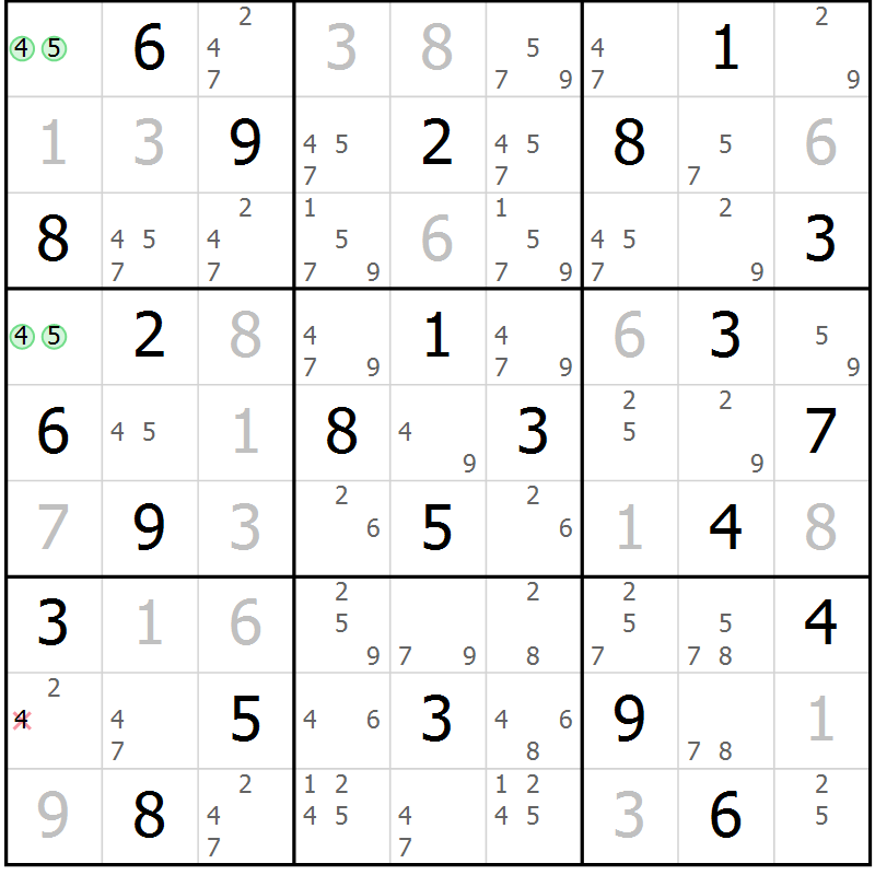 Position des candidats pour la solution de la Gr 62 page 65 du magazine de sudoku Sudoku Suprême n° 039