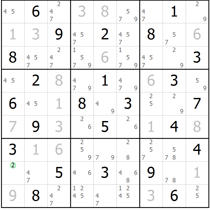 Position des candidats pour la solution de la Gr 62 page 65 du magazine de sudoku Sudoku Suprême n° 039