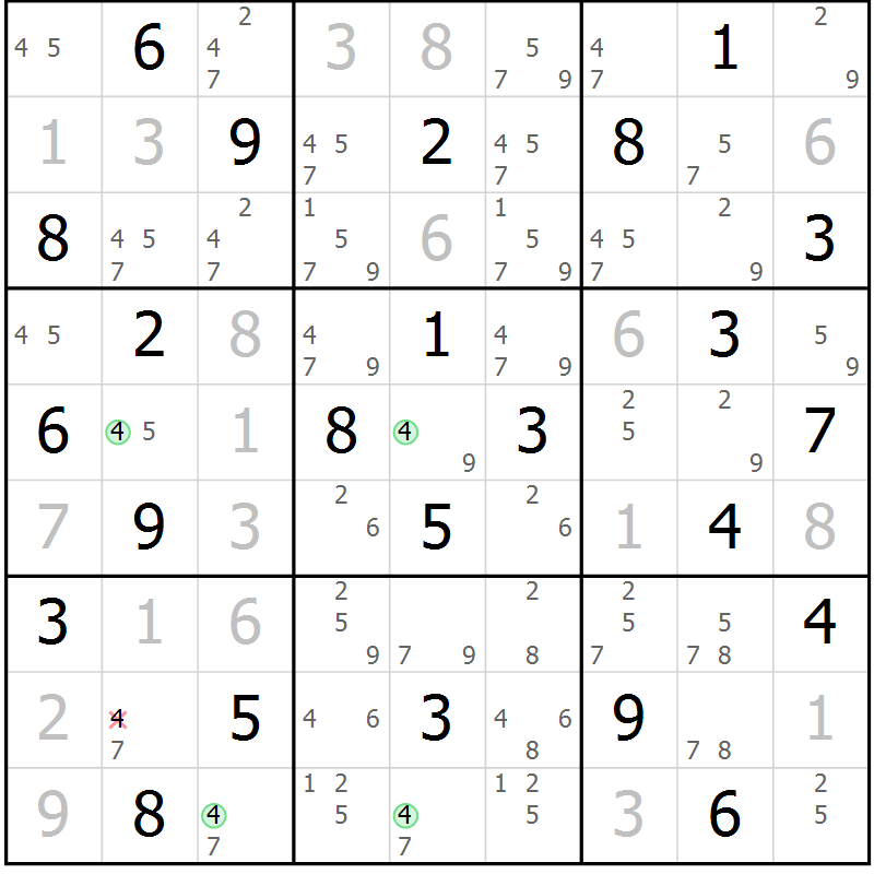 Position des candidats pour la solution de la Gr 62 page 65 du magazine de sudoku Sudoku Suprême n° 039