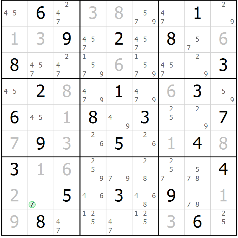 Position des candidats pour la solution de la Gr 62 page 65 du magazine de sudoku Sudoku Suprême n° 039