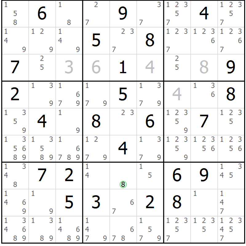 Position des candidats pour la solution de la Gr 63 page 66 du magazine de sudoku Sudoku Suprême n° 039
