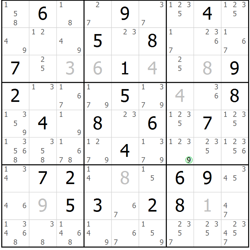 Position des candidats pour la solution de la Gr 63 page 66 du magazine de sudoku Sudoku Suprême n° 039