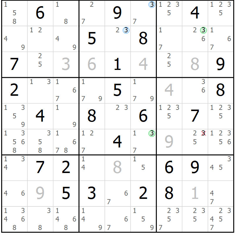 Position des candidats pour la solution de la Gr 63 page 66 du magazine de sudoku Sudoku Suprême n° 039