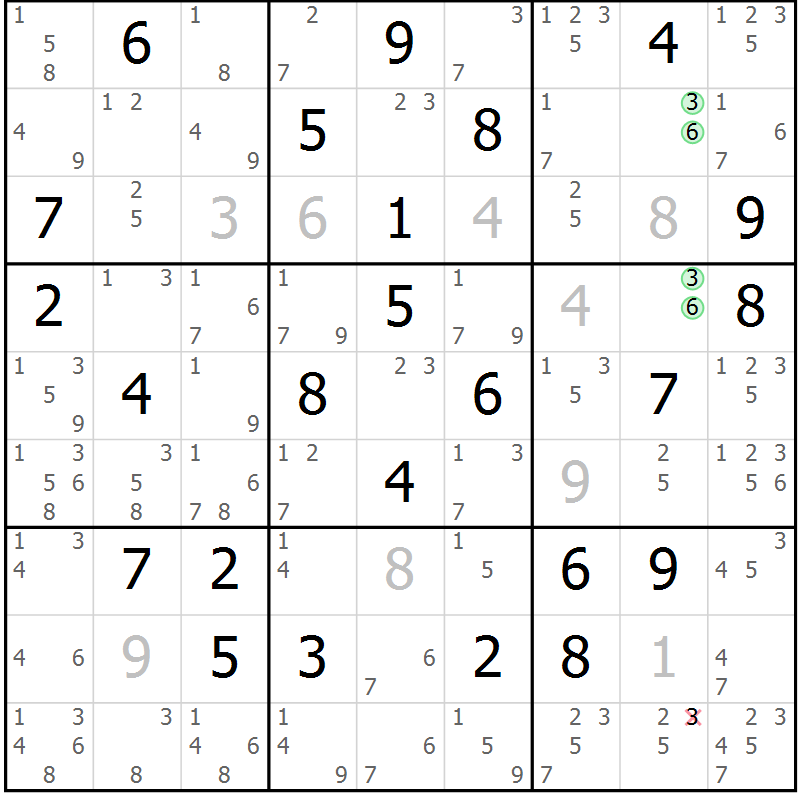 Position des candidats pour la solution de la Gr 63 page 66 du magazine de sudoku Sudoku Suprême n° 039