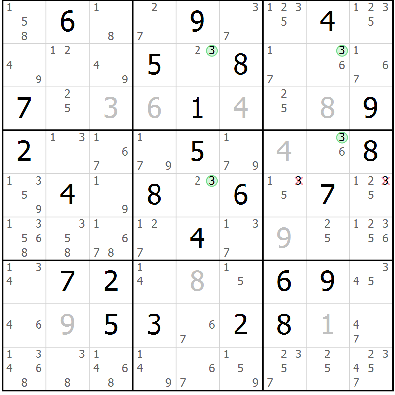 Position des candidats pour la solution de la Gr 63 page 66 du magazine de sudoku Sudoku Suprême n° 039