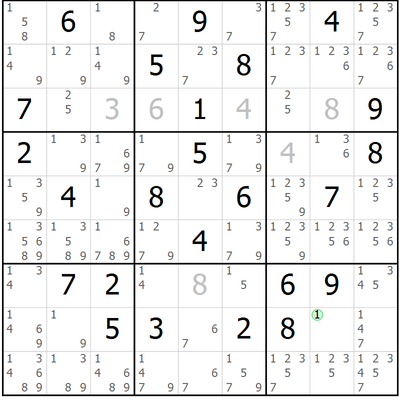 Position des candidats pour la solution de la Gr 63 page 66 du magazine de sudoku Sudoku Suprême n° 039