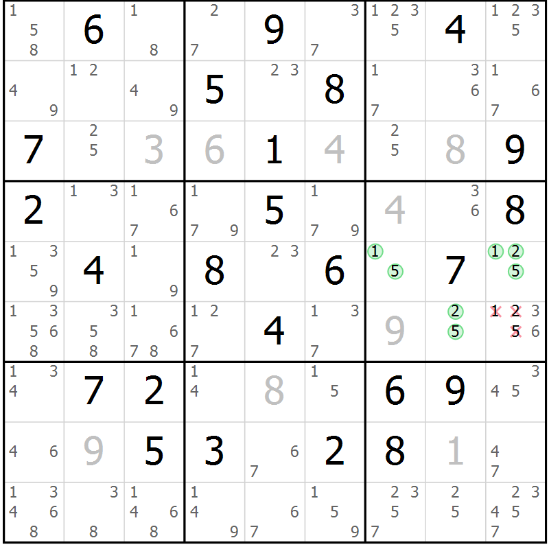Position des candidats pour la solution de la Gr 63 page 66 du magazine de sudoku Sudoku Suprême n° 039