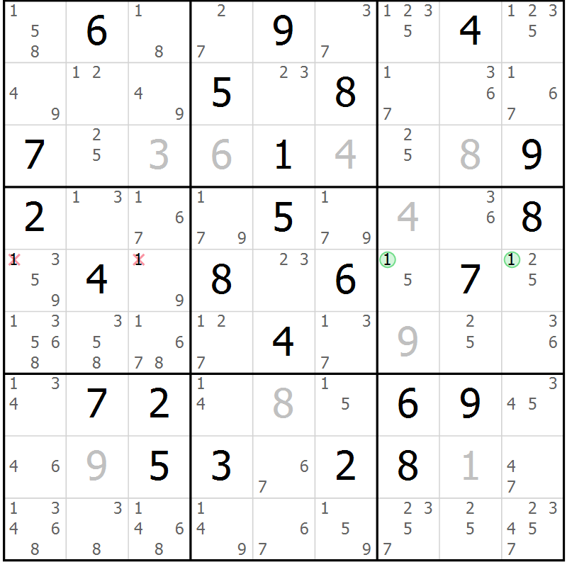 Position des candidats pour la solution de la Gr 63 page 66 du magazine de sudoku Sudoku Suprême n° 039