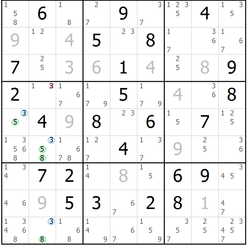 Position des candidats pour la solution de la Gr 63 page 66 du magazine de sudoku Sudoku Suprême n° 039