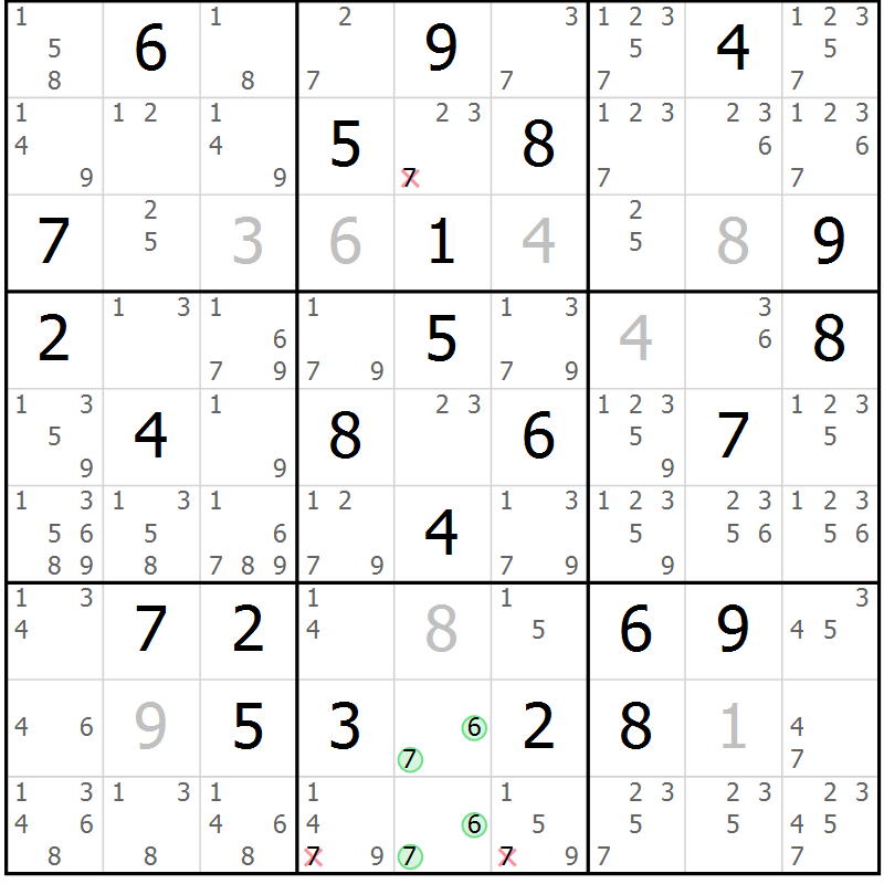 Position des candidats pour la solution de la Gr 63 page 66 du magazine de sudoku Sudoku Suprême n° 039