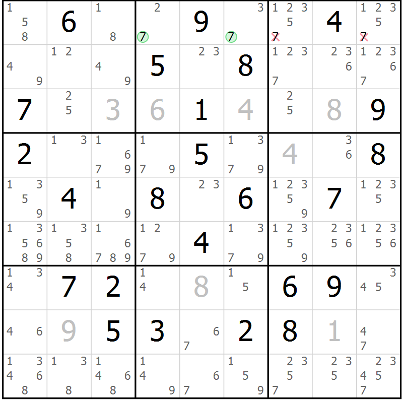 Position des candidats pour la solution de la Gr 63 page 66 du magazine de sudoku Sudoku Suprême n° 039