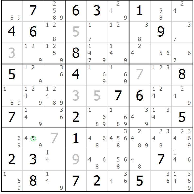 Position des candidats pour la solution de la Gr 64 page 67 du magazine de sudoku Sudoku Suprême n° 039