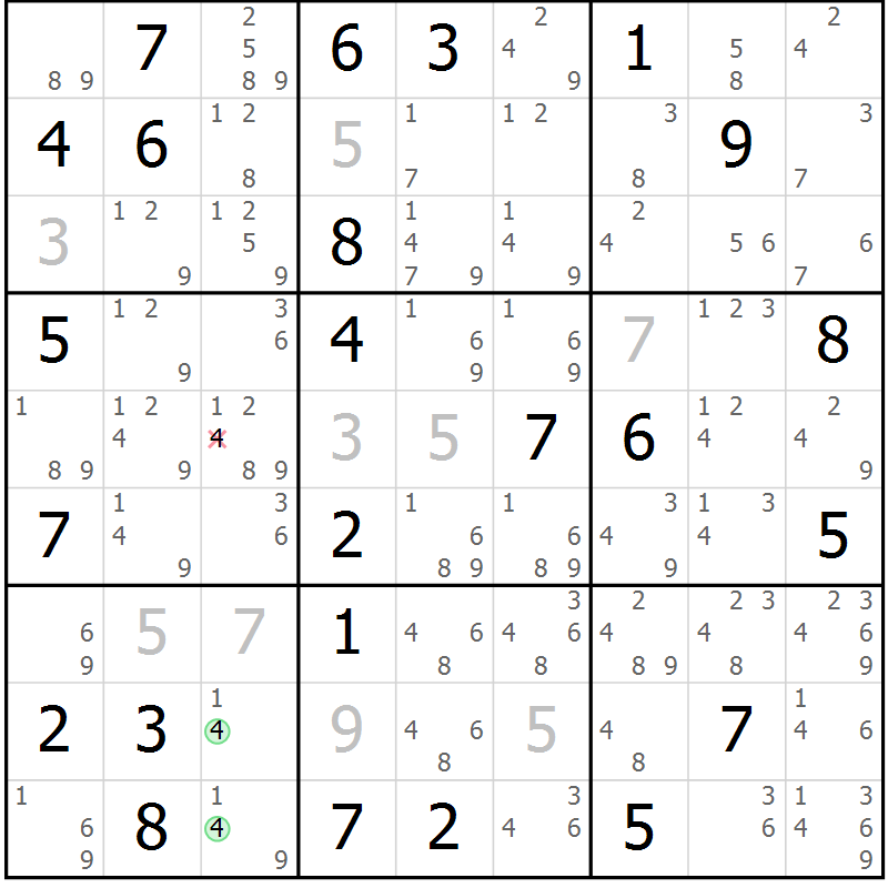 Position des candidats pour la solution de la Gr 64 page 67 du magazine de sudoku Sudoku Suprême n° 039