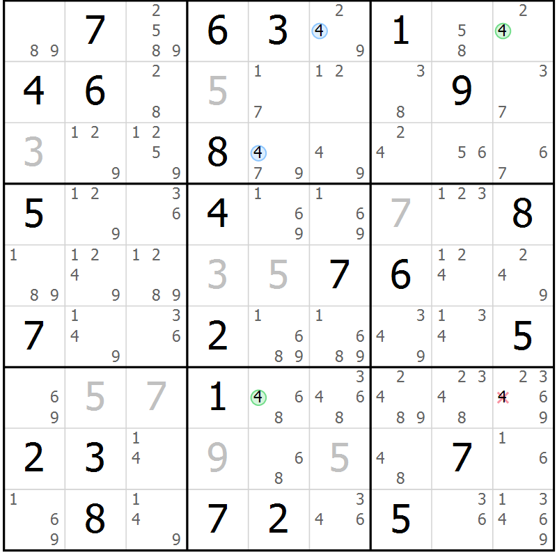 Position des candidats pour la solution de la Gr 64 page 67 du magazine de sudoku Sudoku Suprême n° 039