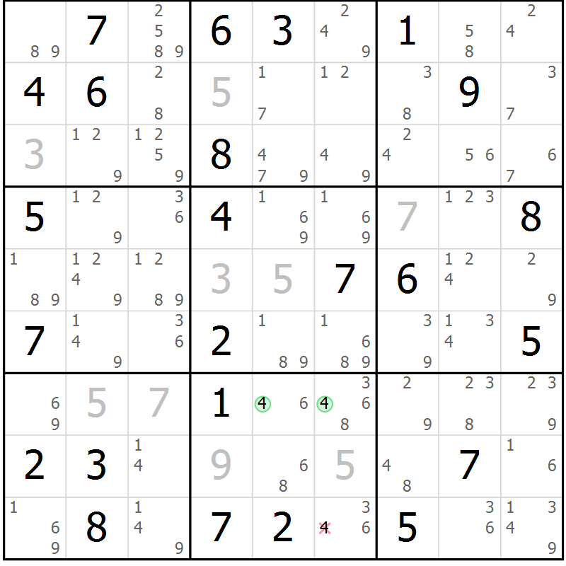 Position des candidats pour la solution de la Gr 64 page 67 du magazine de sudoku Sudoku Suprême n° 039