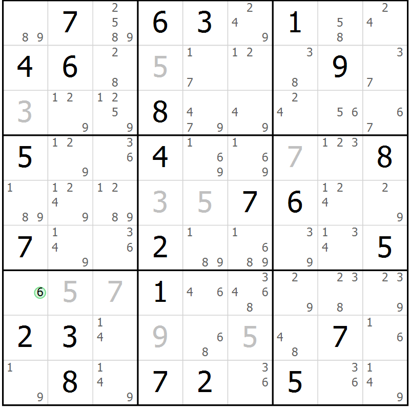Position des candidats pour la solution de la Gr 64 page 67 du magazine de sudoku Sudoku Suprême n° 039