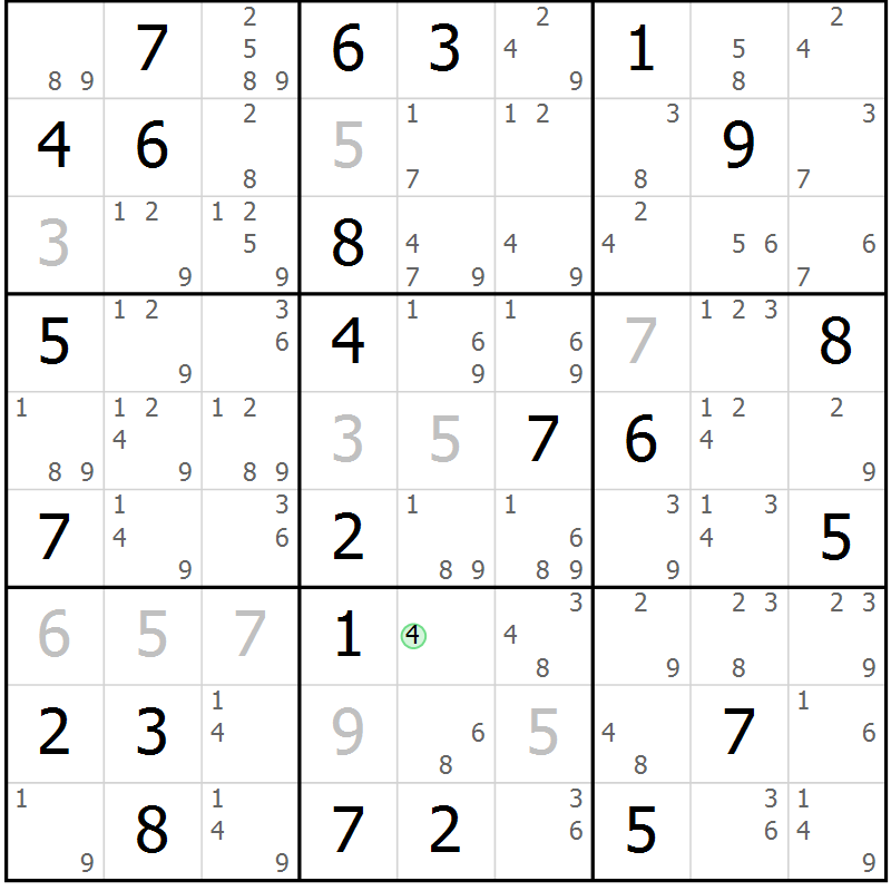 Position des candidats pour la solution de la Gr 64 page 67 du magazine de sudoku Sudoku Suprême n° 039