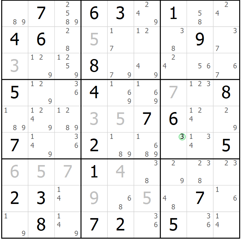 Position des candidats pour la solution de la Gr 64 page 67 du magazine de sudoku Sudoku Suprême n° 039