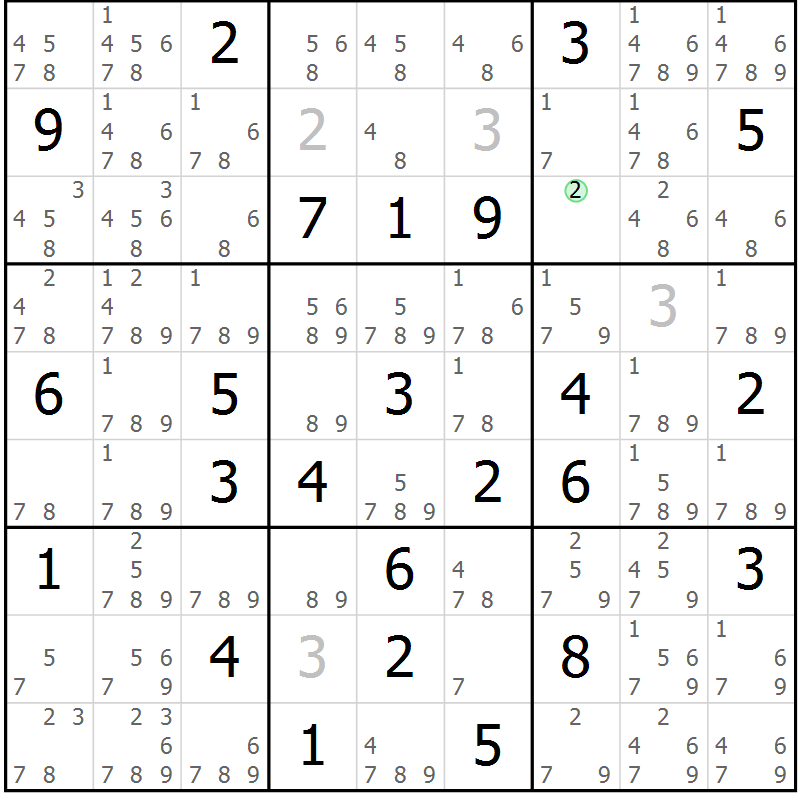 Position des candidats pour la solution de la Gr 65 page 68 du magazine de sudoku Sudoku Suprême n° 039