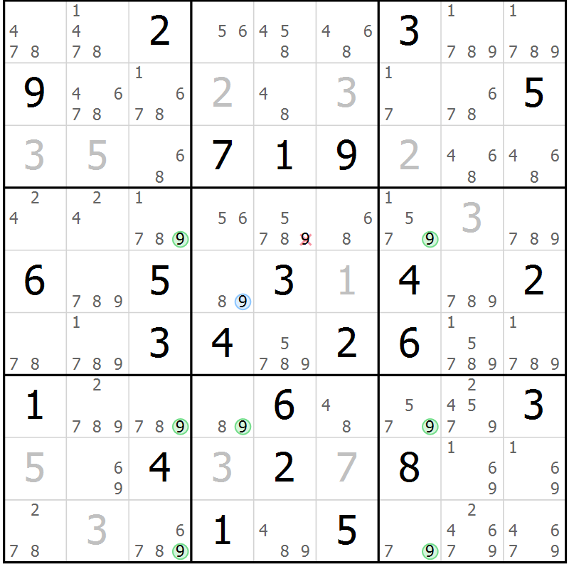 Position des candidats pour la solution de la Gr 65 page 68 du magazine de sudoku Sudoku Suprême n° 039