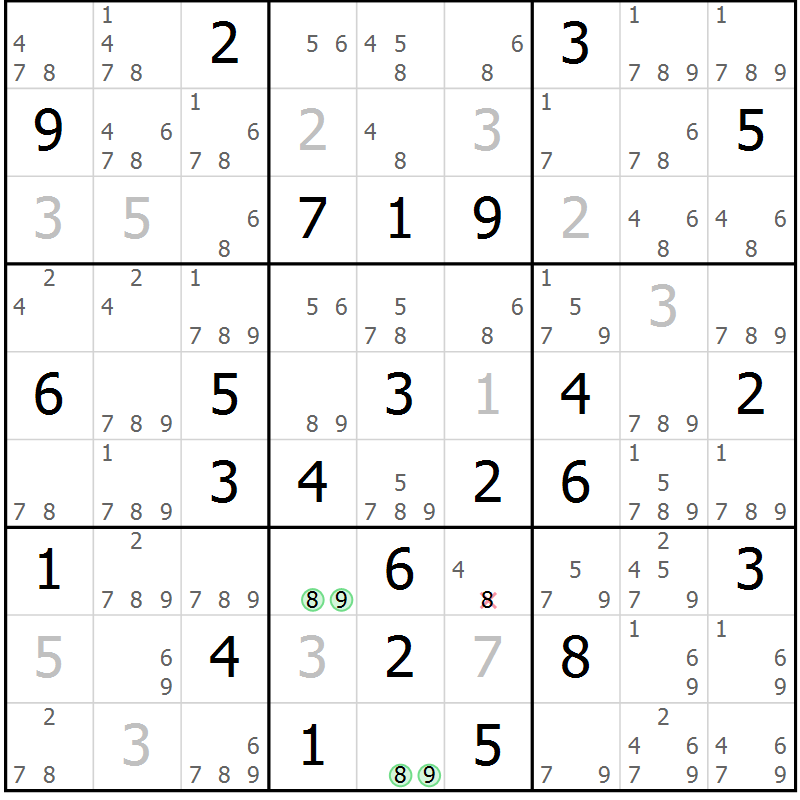 Position des candidats pour la solution de la Gr 65 page 68 du magazine de sudoku Sudoku Suprême n° 039