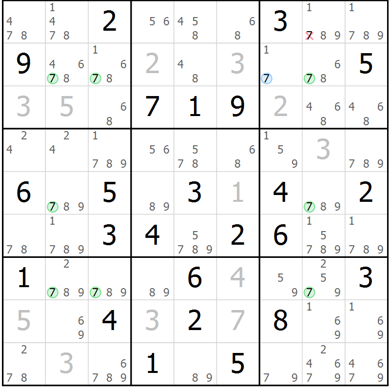 Position des candidats pour la solution de la Gr 65 page 68 du magazine de sudoku Sudoku Suprême n° 039