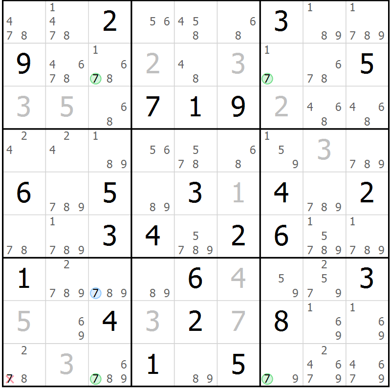 Position des candidats pour la solution de la Gr 65 page 68 du magazine de sudoku Sudoku Suprême n° 039