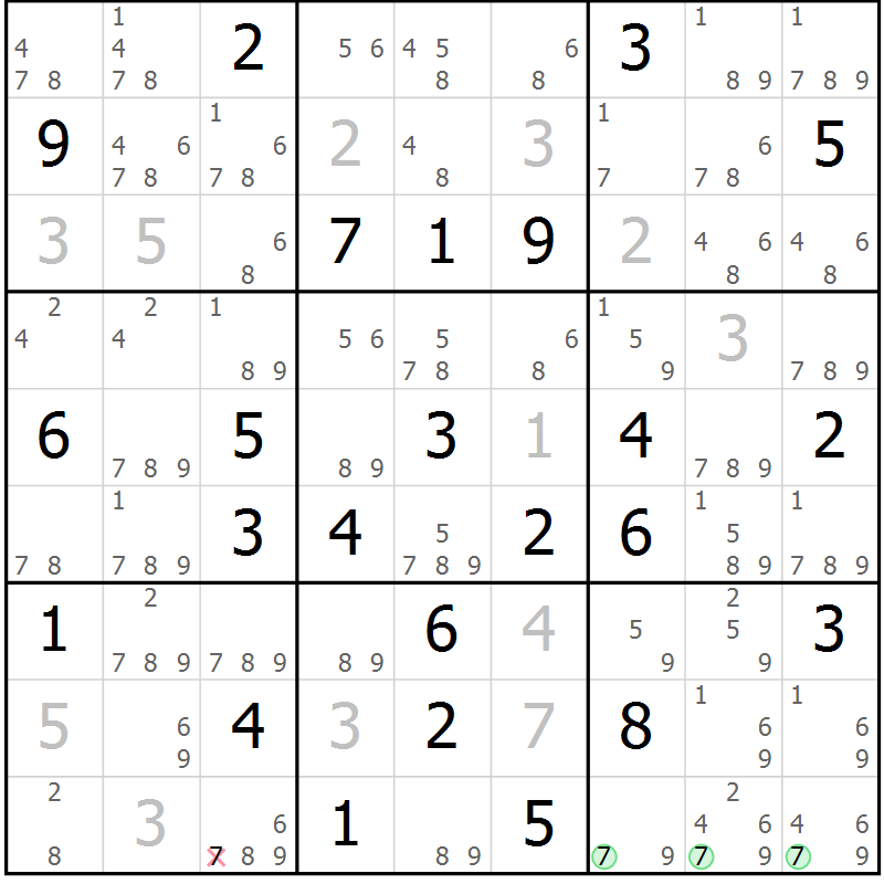 Position des candidats pour la solution de la Gr 65 page 68 du magazine de sudoku Sudoku Suprême n° 039