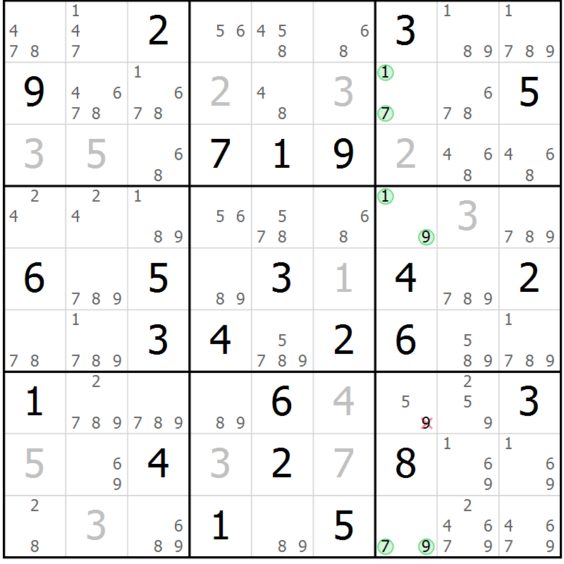 Position des candidats pour la solution de la Gr 65 page 68 du magazine de sudoku Sudoku Suprême n° 039