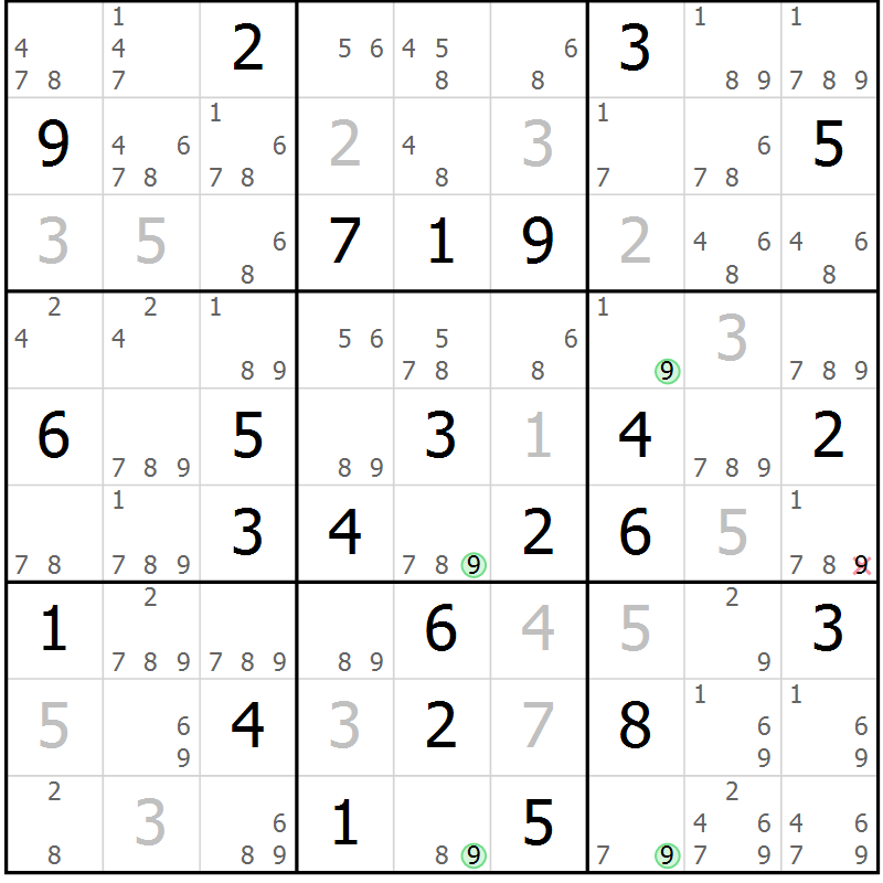Position des candidats pour la solution de la Gr 65 page 68 du magazine de sudoku Sudoku Suprême n° 039