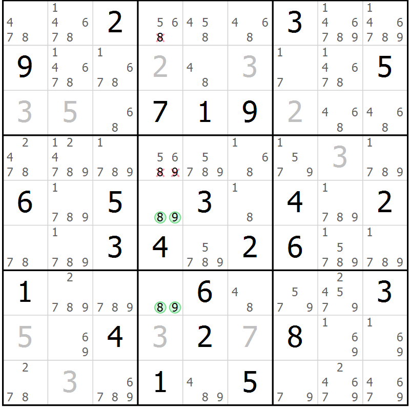 Position des candidats pour la solution de la Gr 65 page 68 du magazine de sudoku Sudoku Suprême n° 039