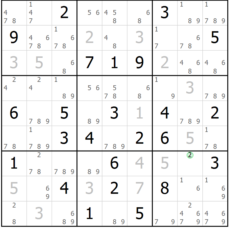 Position des candidats pour la solution de la Gr 65 page 68 du magazine de sudoku Sudoku Suprême n° 039