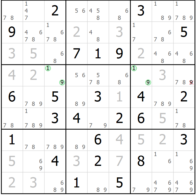 Position des candidats pour la solution de la Gr 65 page 68 du magazine de sudoku Sudoku Suprême n° 039