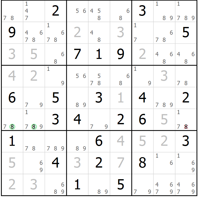 Position des candidats pour la solution de la Gr 65 page 68 du magazine de sudoku Sudoku Suprême n° 039