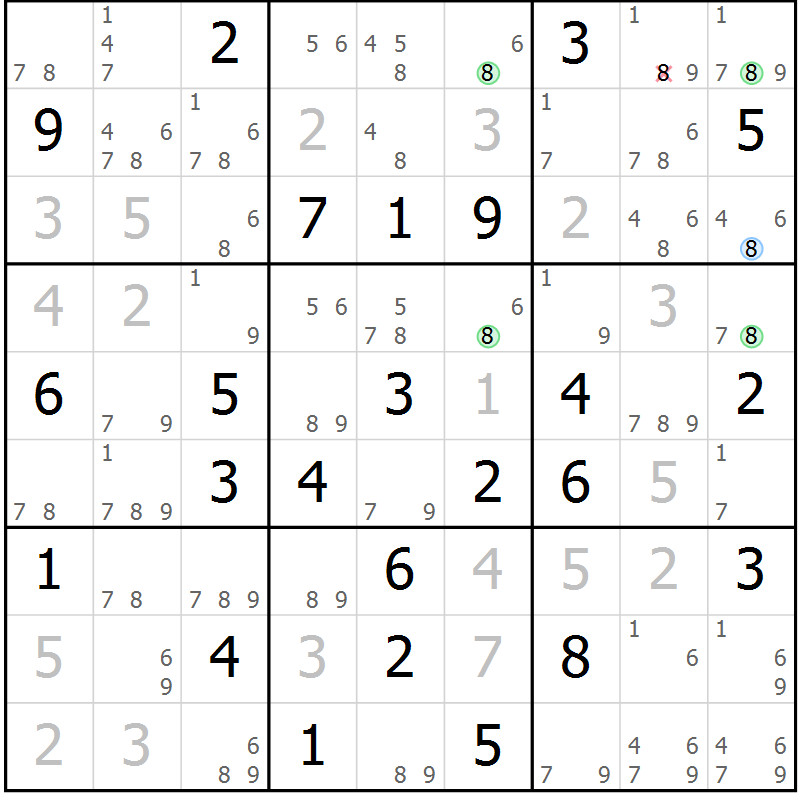 Position des candidats pour la solution de la Gr 65 page 68 du magazine de sudoku Sudoku Suprême n° 039