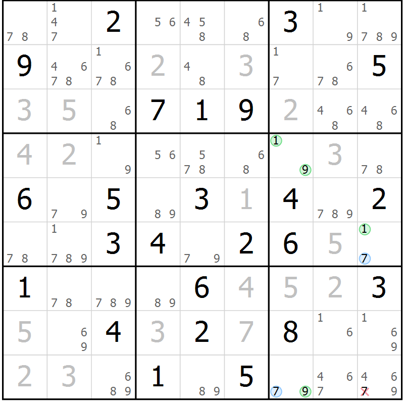 Position des candidats pour la solution de la Gr 65 page 68 du magazine de sudoku Sudoku Suprême n° 039