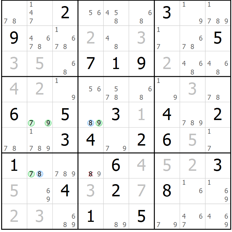 Position des candidats pour la solution de la Gr 65 page 68 du magazine de sudoku Sudoku Suprême n° 039