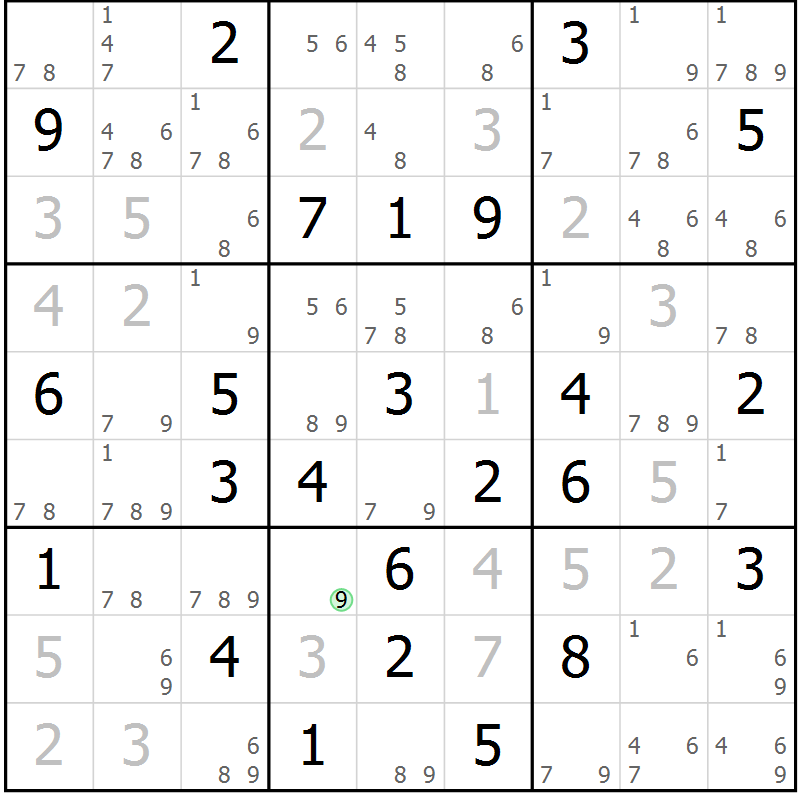 Position des candidats pour la solution de la Gr 65 page 68 du magazine de sudoku Sudoku Suprême n° 039