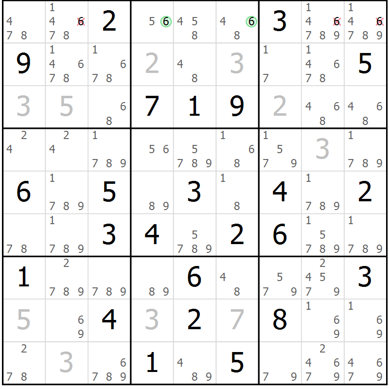 Position des candidats pour la solution de la Gr 65 page 68 du magazine de sudoku Sudoku Suprême n° 039