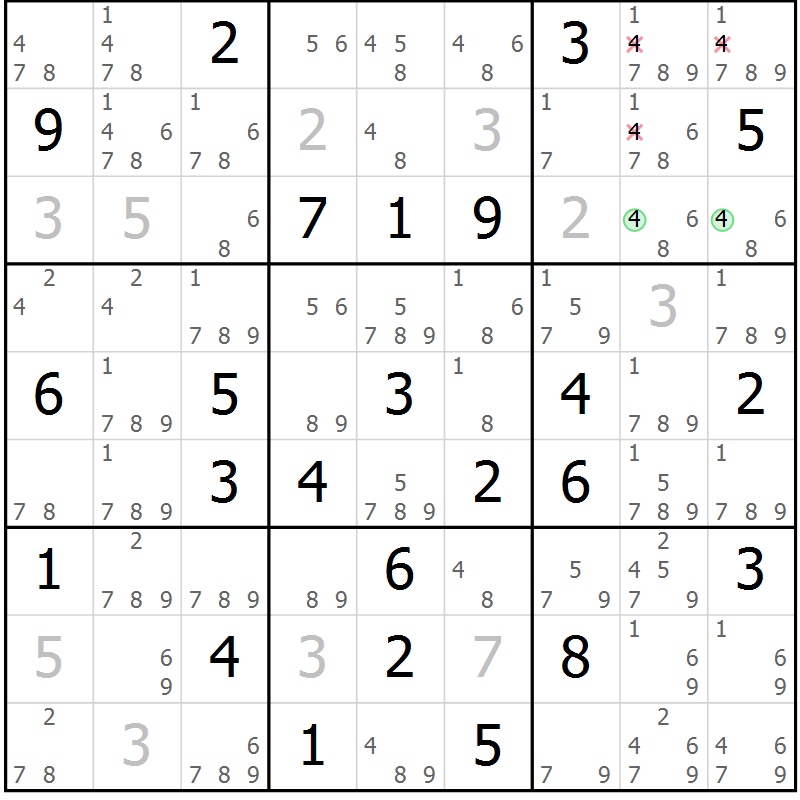 Position des candidats pour la solution de la Gr 65 page 68 du magazine de sudoku Sudoku Suprême n° 039