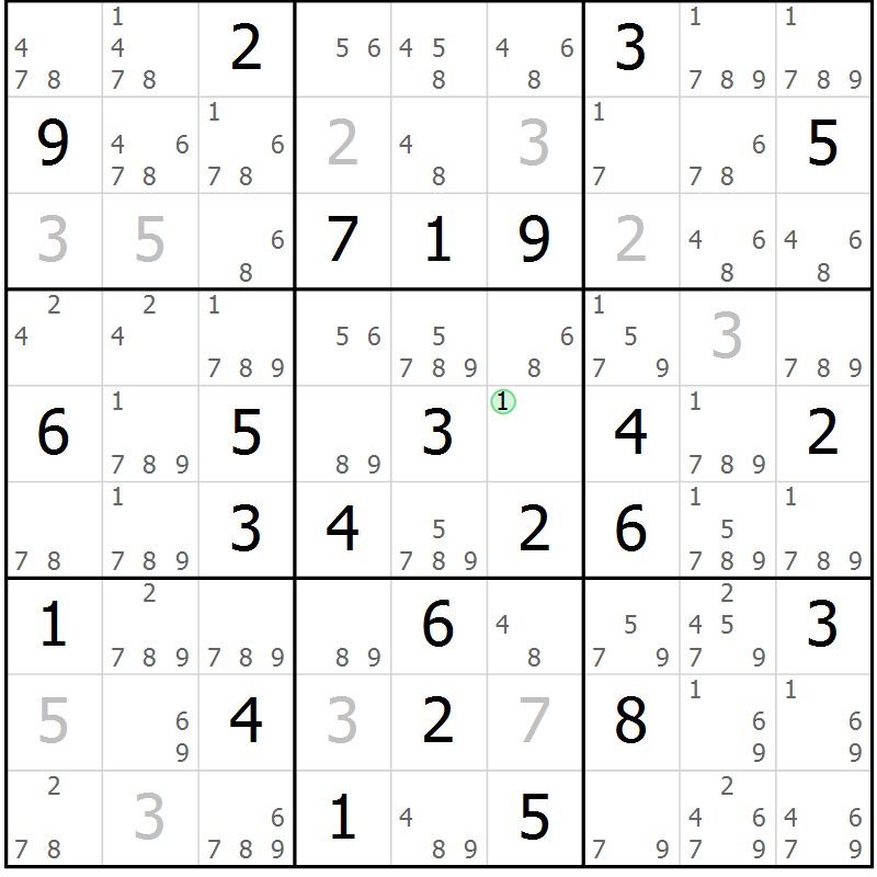 Position des candidats pour la solution de la Gr 65 page 68 du magazine de sudoku Sudoku Suprême n° 039