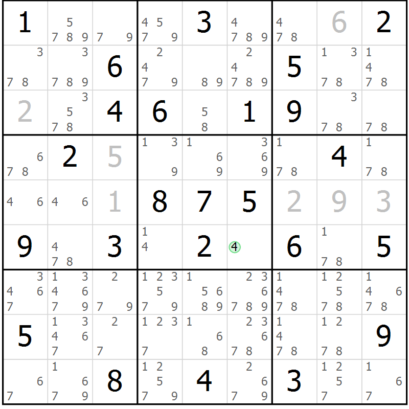 Position des candidats pour la solution de la Gr 66 page 69 du magazine de sudoku Sudoku Suprême n° 039