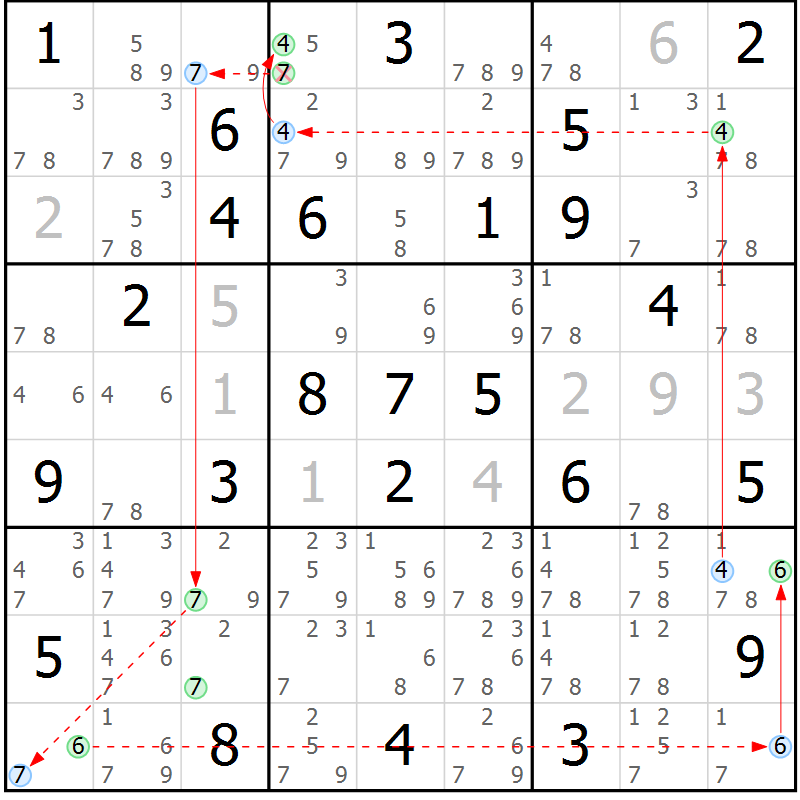 Position des candidats pour la solution de la Gr 66 page 69 du magazine de sudoku Sudoku Suprême n° 039